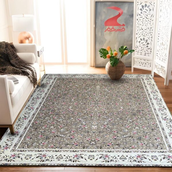 فرش ماشینی ۱۲۰۰ شانه طرح افشان زمینه روشن کد ۱۲۶