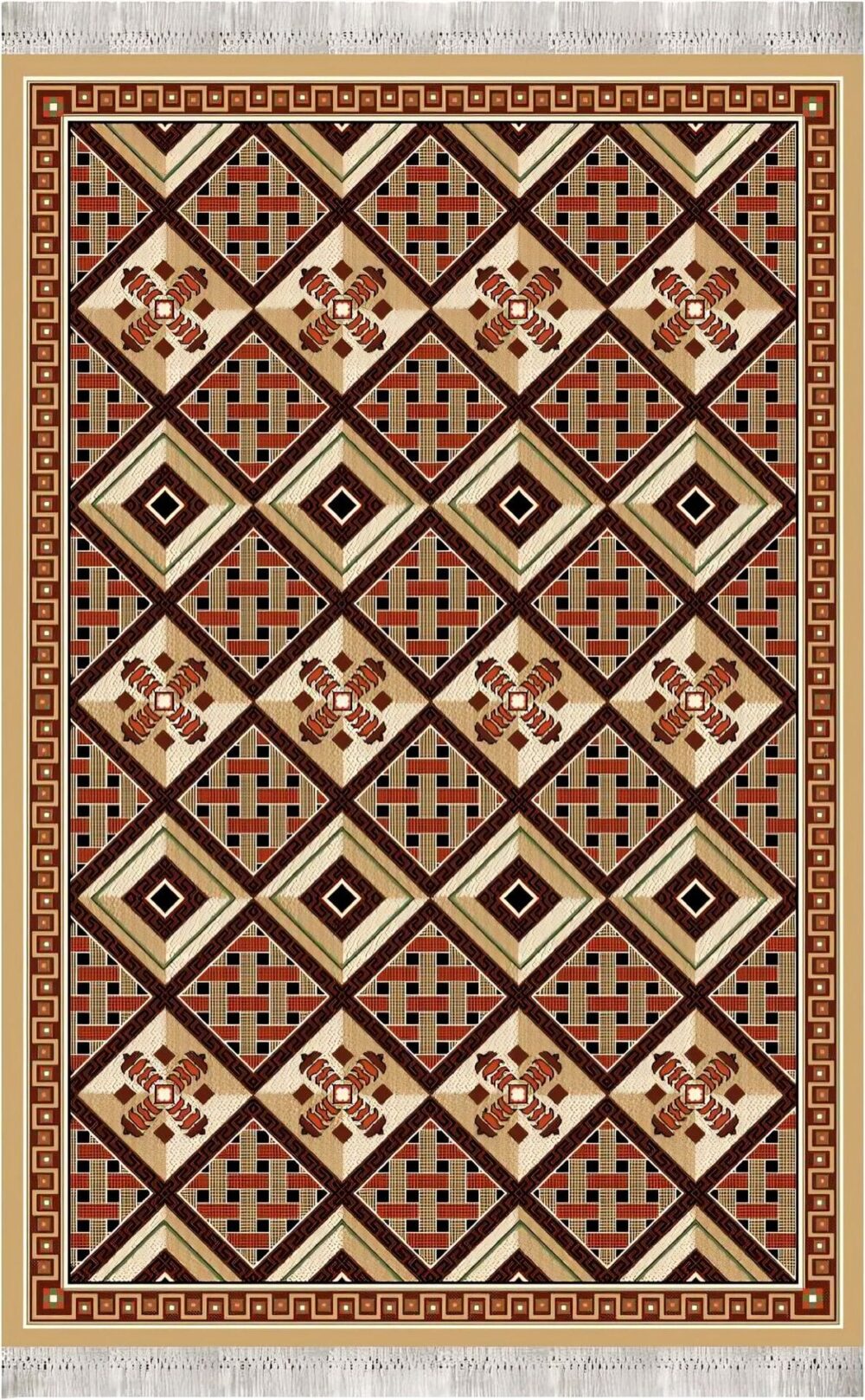 گلیم فرش ماشینی کاشان طرح حصیری زمینه بادامی - Image 2