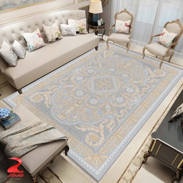 فرش ماشینی ۷۰۰ شانه طرح اساطیر نقره ای کد ۷۰۹۷