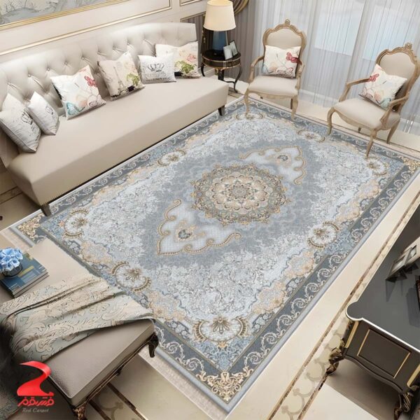 فرش ماشینی ۷۰۰ شانه طرح درسا نقره ای کد ۷۱۰۹