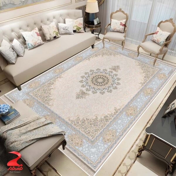 فرش ماشینی ۷۰۰ شانه طرح مهرگان بژ کد ۷۱۱۸