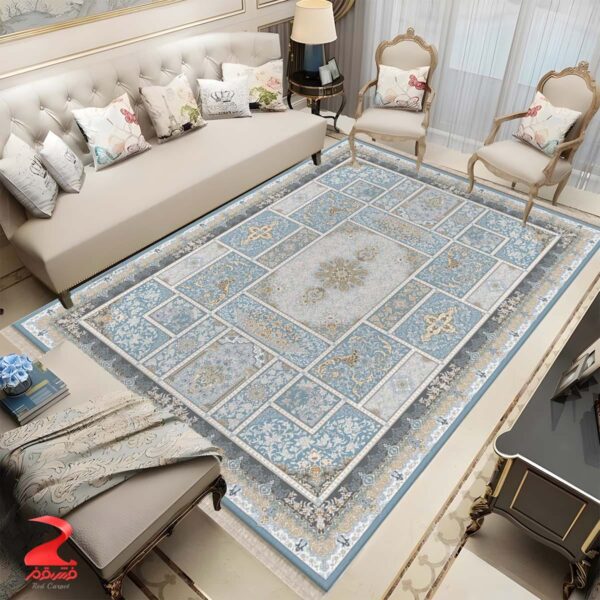 فرش ماشینی ۷۰۰ شانه طرح میراث آبی کد ۷۱۲۲