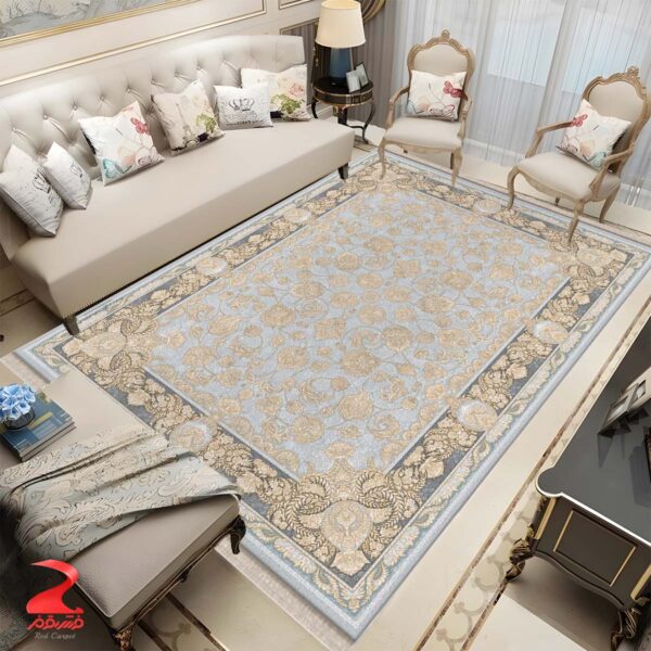 فرش ماشینی ۷۰۰ شانه طرح روژین نقره ای کد ۷۱۳۸