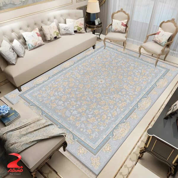 فرش ماشینی ۷۰۰ شانه طرح جانان نقره ای کد ۷۱۶۵