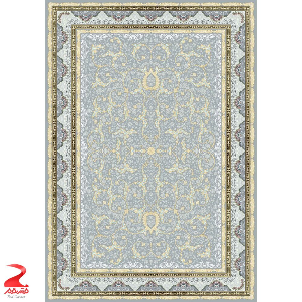 فرش ماشینی کاشان طرح لوتوس طوسی 700 شانه - Image 2