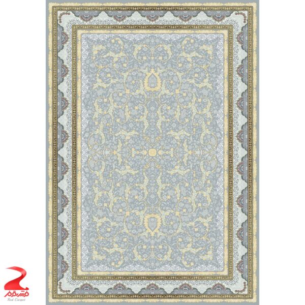 فرش ماشینی کاشان طرح لوتوس طوسی 700 شانه - Image 2