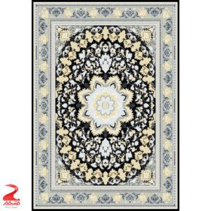 فرش ماشینی کاشان طرح میخک سرمه ای طلاکوب ۷۰۰ شانه 4