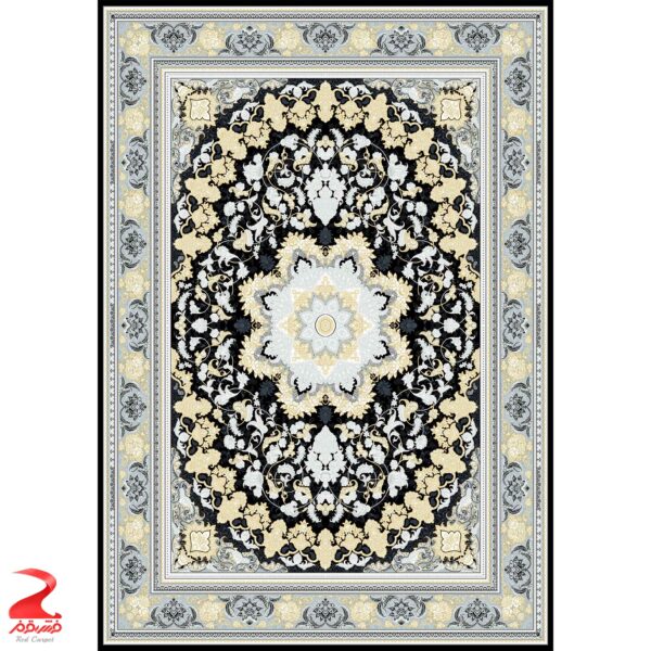 فرش ماشینی کاشان طرح میخک سرمه ای طلاکوب ۷۰۰ شانه 2