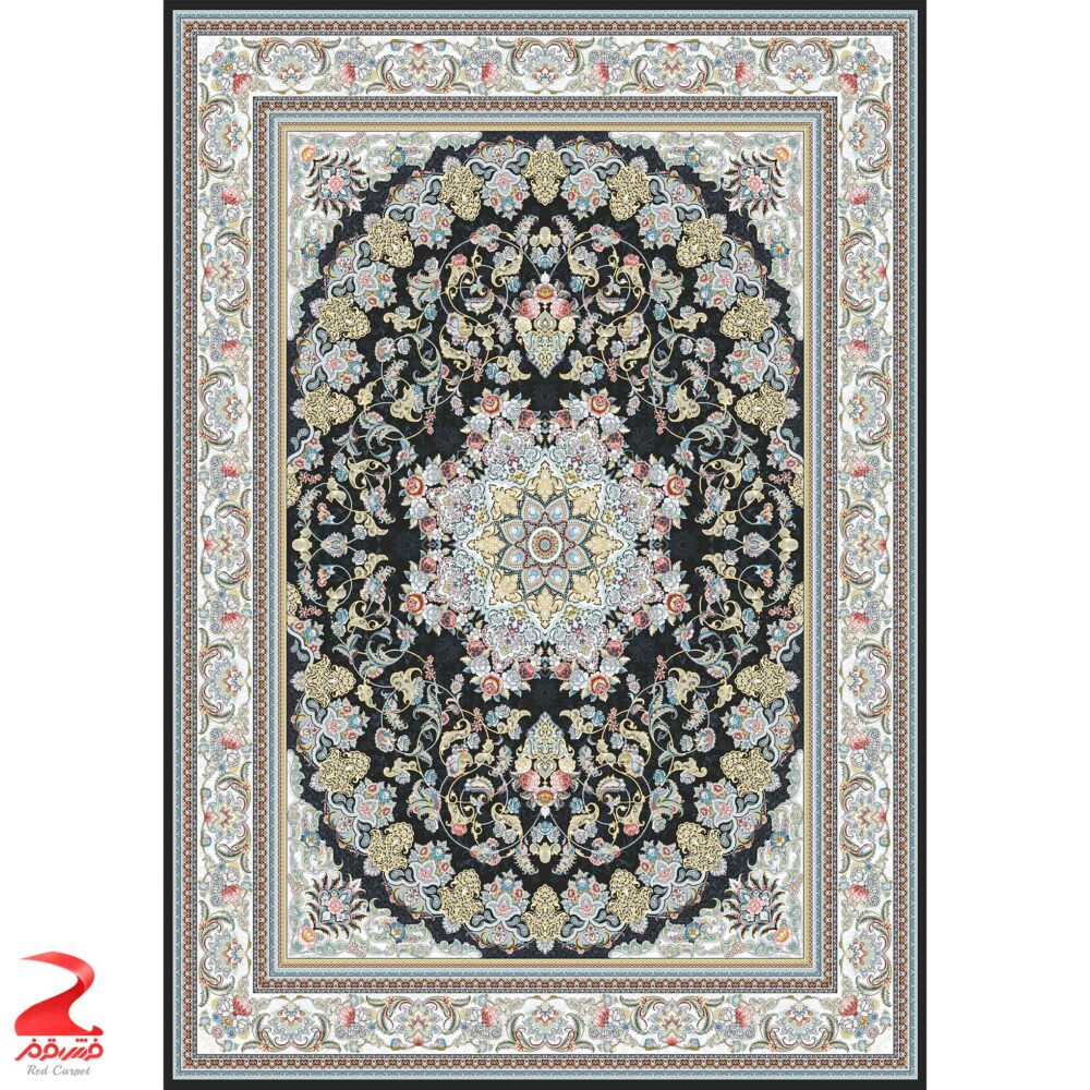 فرش ماشینی کاشان طرح میخک سرمه ای 700 شانه - Image 2