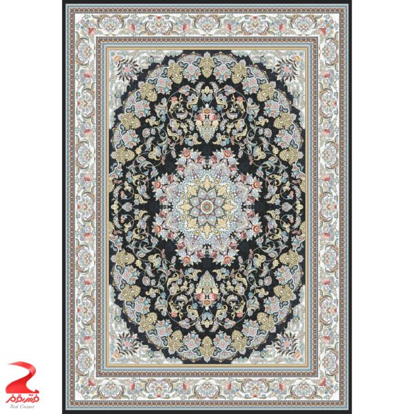 فرش ماشینی کاشان طرح میخک سرمه ای ۷۰۰ شانه 2