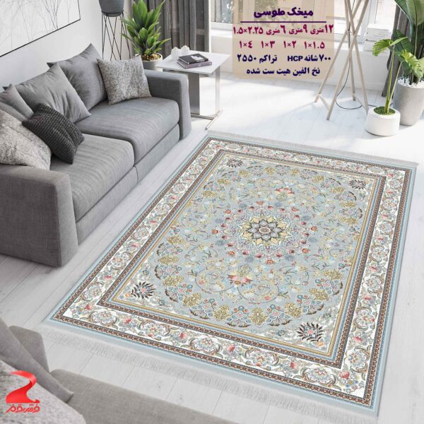 فرش ماشینی کاشان طرح میخک طوسی ۷۰۰ شانه