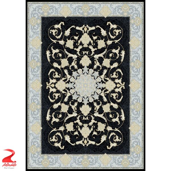 فرش ماشینی کاشان طرح سوگلی سرمه ای طلاکوب 700 شانه - Image 2