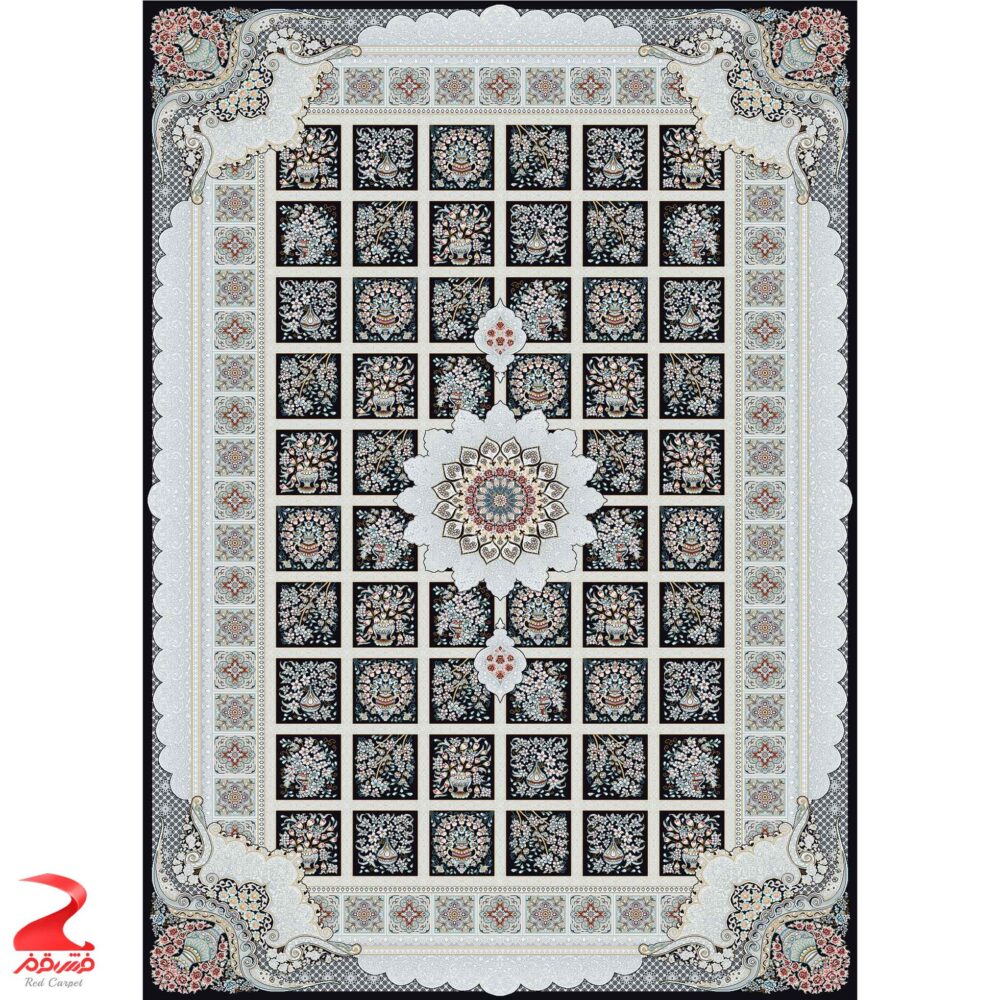 فرش ماشینی کاشان طرح مانلی سرمه ای 700 شانه - Image 2