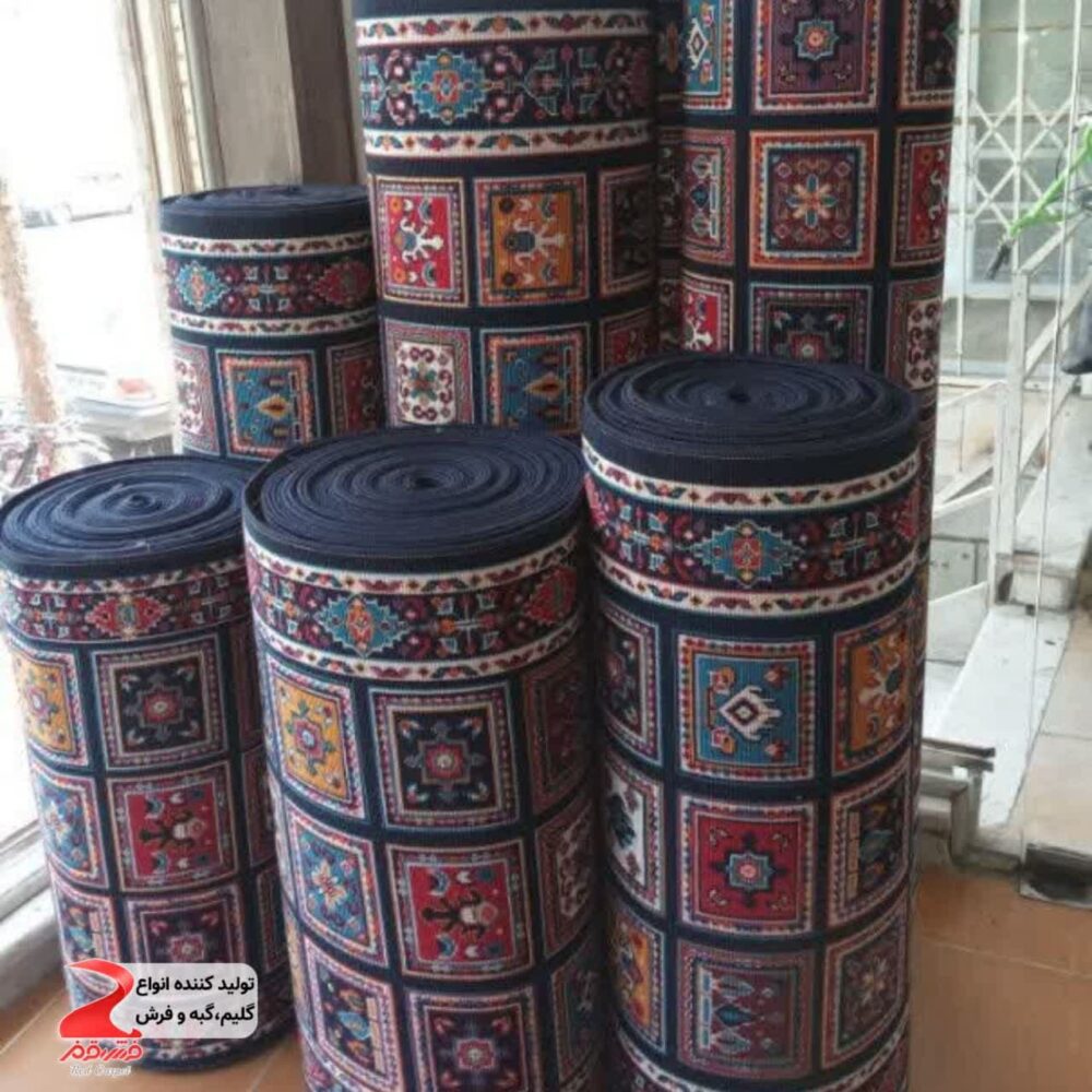 کناره گلیم فرش طرح کژال سرمه ای سایز 1.10 در 3 متر