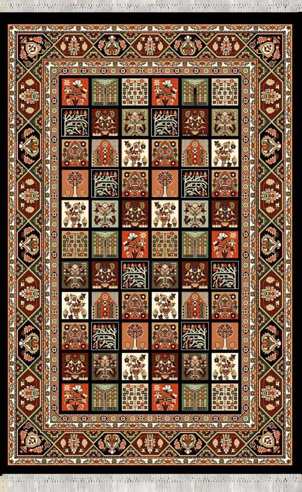 گلیم فرش ماشینی کاشان طرح خشتی مشکی (سایز سفارشی) - Image 2