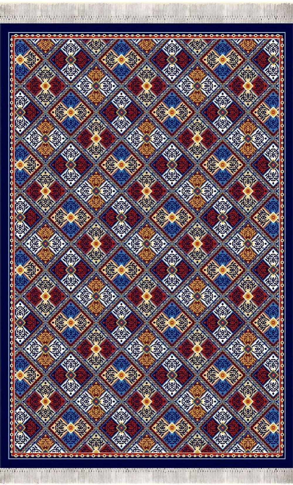 گلیم فرش ماشینی کاشان طرح سرامیکی سرمه ای - Image 2