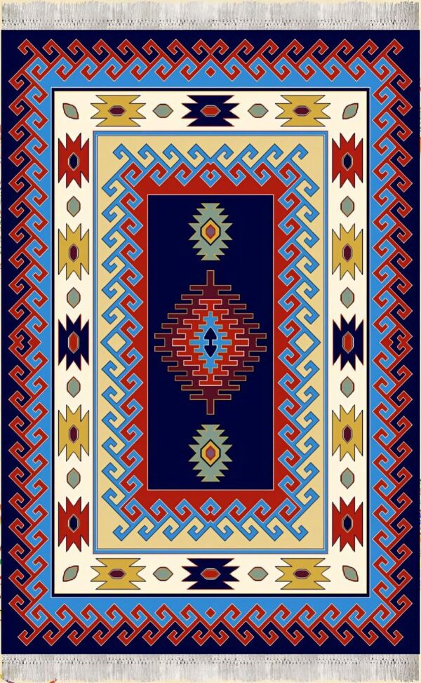 گلیم فرش ماشینی کاشان طرح عشایری سرمه ای 2
