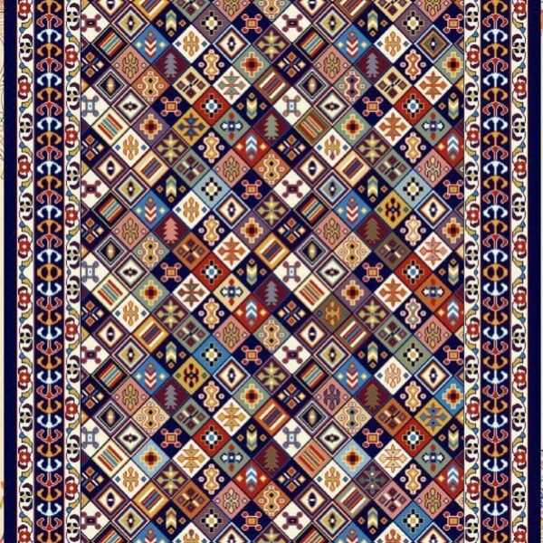 گلیم فرش ماشینی کاشان طرح قشقایی زمینه سرمه ای 5