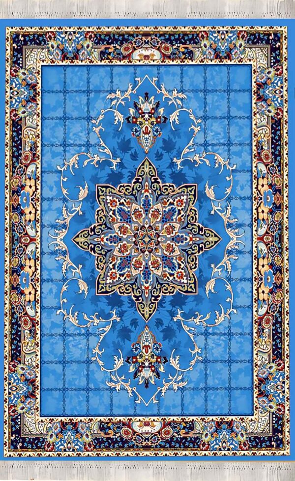 گلیم فرش ماشینی کاشان طرح هیوا آبی - Image 2