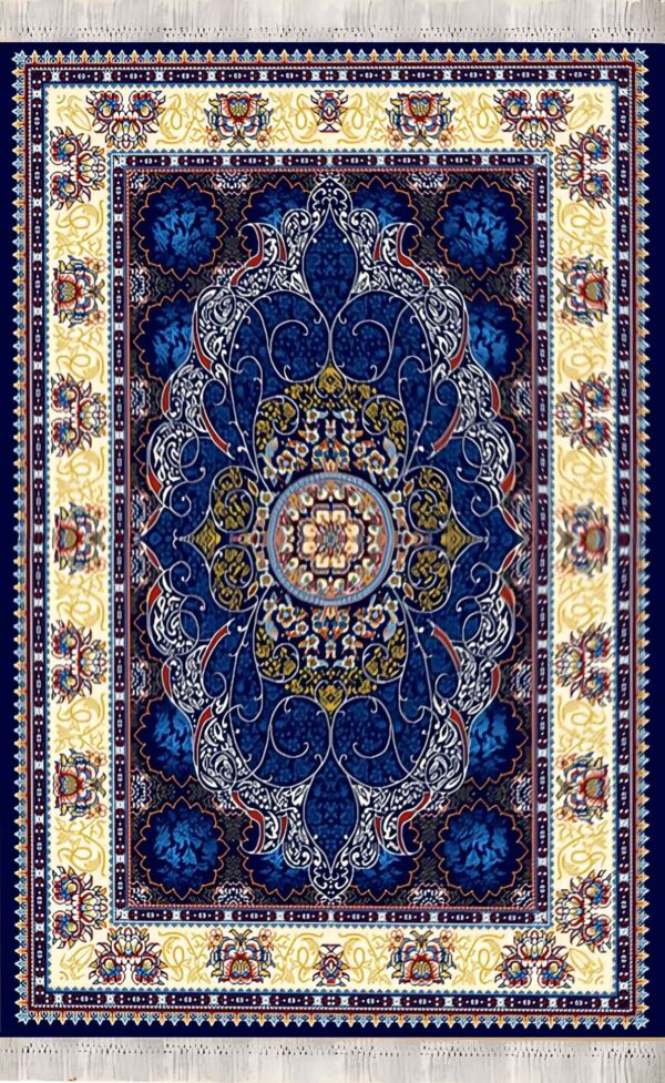 گلیم فرش ماشینی کاشان طرح چکاوک سرمه ای 2